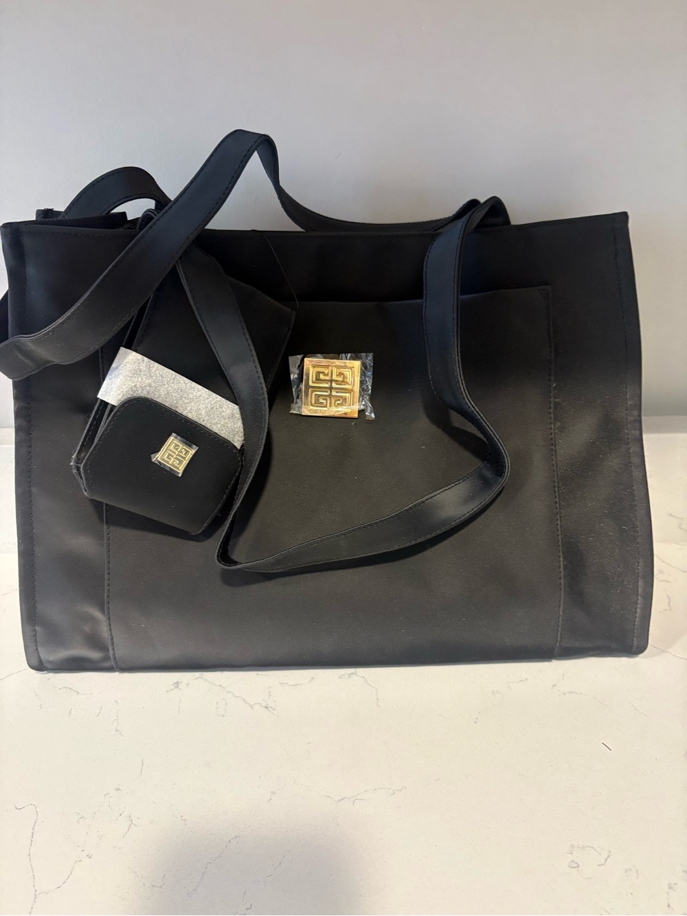 Women's black 2 piece Givenchy parfume tote Bag with additional small case